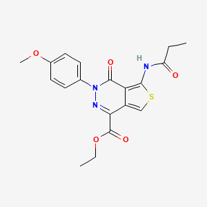molecular formula C19H19N3O5S B2520684 ethyl 3-(4-methoxyphenyl)-4-oxo-5-propanamido-3H,4H-thieno[3,4-d]pyridazine-1-carboxylate CAS No. 851951-50-3