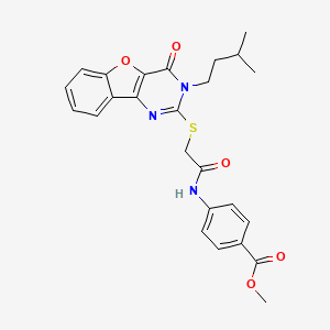 molecular formula C25H25N3O5S B2520703 Methyl 4-(2-((3-isopentyl-4-oxo-3,4-dihydrobenzofuro[3,2-d]pyrimidin-2-yl)thio)acetamido)benzoate CAS No. 900003-32-9