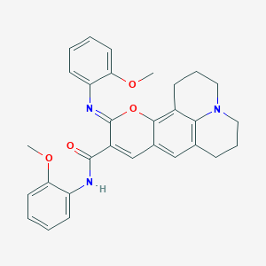 (4Z)-N-(2-methoxyphenyl)-4-[(2-methoxyphenyl)imino]-3-oxa-13-azatetracyclo[7.7.1.0^{2,7}.0^{13,17}]heptadeca-1,5,7,9(17)-tetraene-5-carboxamide