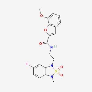 molecular formula C19H18FN3O5S B2520746 N-(2-(6-fluoro-3-methyl-2,2-dioxidobenzo[c][1,2,5]thiadiazol-1(3H)-yl)ethyl)-7-methoxybenzofuran-2-carboxamide CAS No. 2034489-93-3