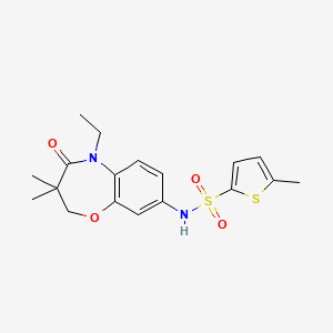 molecular formula C18H22N2O4S2 B2520763 N-(5-ethyl-3,3-dimethyl-4-oxo-2,3,4,5-tetrahydro-1,5-benzoxazepin-8-yl)-5-methylthiophene-2-sulfonamide CAS No. 922097-87-8