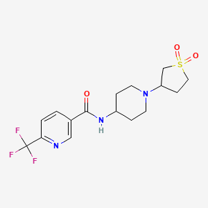 molecular formula C16H20F3N3O3S B2520836 N-(1-(1,1-dioxidotetrahydrothiophen-3-yl)piperidin-4-yl)-6-(trifluoromethyl)nicotinamide CAS No. 2034331-85-4