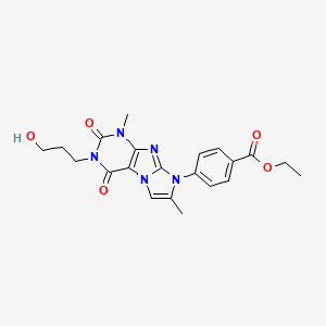molecular formula C21H23N5O5 B2520896 ethyl 4-[3-(3-hydroxypropyl)-1,7-dimethyl-2,4-dioxo-1H,2H,3H,4H,8H-imidazo[1,2-g]purin-8-yl]benzoate CAS No. 896596-63-7