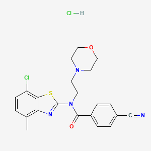 molecular formula C22H22Cl2N4O2S B2520923 N-(7-CHLORO-4-METHYL-1,3-BENZOTHIAZOL-2-YL)-4-CYANO-N-[2-(MORPHOLIN-4-YL)ETHYL]BENZAMIDE HYDROCHLORIDE CAS No. 1216741-34-2