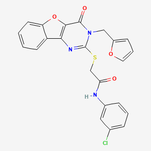 molecular formula C23H16ClN3O4S B2520936 N-(3-chlorophenyl)-2-({5-[(furan-2-yl)methyl]-6-oxo-8-oxa-3,5-diazatricyclo[7.4.0.0^{2,7}]trideca-1(9),2(7),3,10,12-pentaen-4-yl}sulfanyl)acetamide CAS No. 902903-97-3