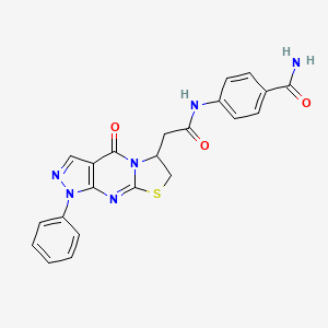 4-(2-(4-Oxo-1-phenyl-1,4,6,7-tetrahydropyrazolo[3,4-d]thiazolo[3,2-a]pyrimidin-6-yl)acetamido)benzamide