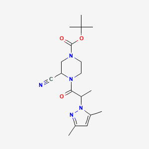 molecular formula C18H27N5O3 B2521004 tert-butyl 3-cyano-4-[2-(3,5-dimethyl-1H-pyrazol-1-yl)propanoyl]piperazine-1-carboxylate CAS No. 1394664-75-5