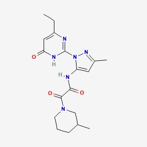 molecular formula C18H24N6O3 B2521006 N-(1-(4-ethyl-6-oxo-1,6-dihydropyrimidin-2-yl)-3-methyl-1H-pyrazol-5-yl)-2-(3-methylpiperidin-1-yl)-2-oxoacetamide CAS No. 1013985-74-4