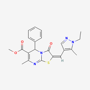 (E)-methyl 2-((1-ethyl-5-methyl-1H-pyrazol-4-yl)methylene)-7-methyl-3-oxo-5-phenyl-3,5-dihydro-2H-thiazolo[3,2-a]pyrimidine-6-carboxylate