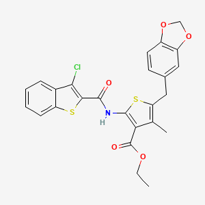 molecular formula C25H20ClNO5S2 B2521084 Ethyl 5-(benzo[d][1,3]dioxol-5-ylmethyl)-2-(3-chlorobenzo[b]thiophene-2-carboxamido)-4-methylthiophene-3-carboxylate CAS No. 476365-99-8