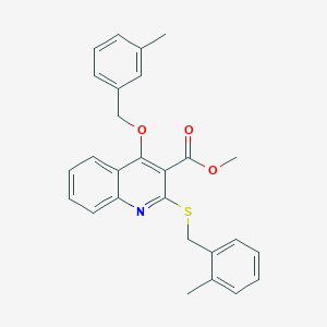 molecular formula C27H25NO3S B2521117 methyl 4-[(3-methylphenyl)methoxy]-2-{[(2-methylphenyl)methyl]sulfanyl}quinoline-3-carboxylate CAS No. 932351-80-9