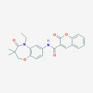 molecular formula C23H22N2O5 B2521176 N-(5-ethyl-3,3-dimethyl-4-oxo-2,3,4,5-tetrahydro-1,5-benzoxazepin-7-yl)-2-oxo-2H-chromene-3-carboxamide CAS No. 921559-75-3