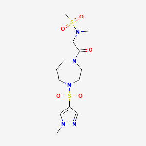 molecular formula C13H23N5O5S2 B2521200 N-methyl-N-(2-(4-((1-methyl-1H-pyrazol-4-yl)sulfonyl)-1,4-diazepan-1-yl)-2-oxoethyl)methanesulfonamide CAS No. 2034544-11-9