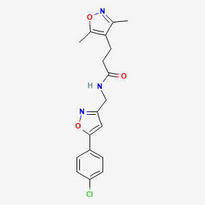 molecular formula C18H18ClN3O3 B2521292 N-((5-(4-chlorophenyl)isoxazol-3-yl)methyl)-3-(3,5-dimethylisoxazol-4-yl)propanamide CAS No. 1207029-22-8