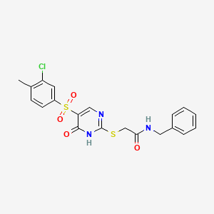 molecular formula C20H18ClN3O4S2 B2521333 N-benzyl-2-((5-((3-chloro-4-methylphenyl)sulfonyl)-6-oxo-1,6-dihydropyrimidin-2-yl)thio)acetamide CAS No. 946270-35-5