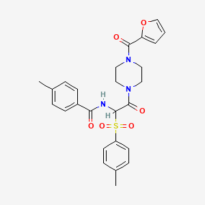 molecular formula C26H27N3O6S B2521382 N-(2-(4-(furan-2-carbonyl)piperazin-1-yl)-2-oxo-1-tosylethyl)-4-methylbenzamide CAS No. 1025032-66-9