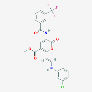 molecular formula C23H16ClF3N2O5 B2521513 methyl 2-[(E)-2-(3-chloroanilino)ethenyl]-6-oxo-5-[[3-(trifluoromethyl)benzoyl]amino]pyran-3-carboxylate CAS No. 341966-29-8