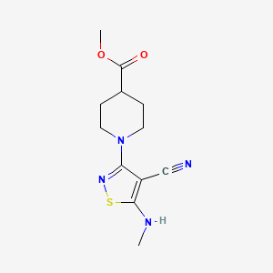 molecular formula C12H16N4O2S B2521528 Methyl 1-[4-cyano-5-(methylamino)-1,2-thiazol-3-yl]piperidine-4-carboxylate CAS No. 338422-53-0
