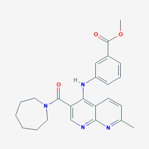 molecular formula C24H26N4O3 B2521530 Methyl 3-{[3-(azepane-1-carbonyl)-7-methyl-1,8-naphthyridin-4-yl]amino}benzoate CAS No. 1251627-00-5