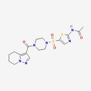 molecular formula C17H22N6O4S2 B2521620 N-(5-((4-(4,5,6,7-tetrahydropyrazolo[1,5-a]pyridine-3-carbonyl)piperazin-1-yl)sulfonyl)thiazol-2-yl)acetamide CAS No. 2034545-84-9