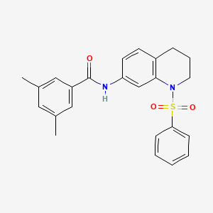 N-[1-(benzenesulfonyl)-3,4-dihydro-2H-quinolin-7-yl]-3,5-dimethylbenzamide