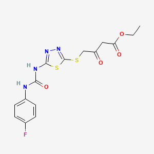 molecular formula C15H15FN4O4S2 B2521672 ethyl 4-[(5-{[(4-fluorophenyl)carbamoyl]amino}-1,3,4-thiadiazol-2-yl)sulfanyl]-3-oxobutanoate CAS No. 898436-29-8