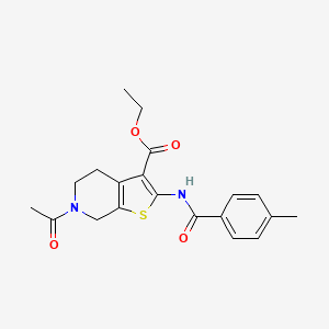 molecular formula C20H22N2O4S B2521747 ethyl 6-acetyl-2-(4-methylbenzamido)-4H,5H,6H,7H-thieno[2,3-c]pyridine-3-carboxylate CAS No. 921133-45-1