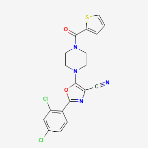 molecular formula C19H14Cl2N4O2S B2521772 2-(2,4-Dichlorophenyl)-5-(4-(thiophene-2-carbonyl)piperazin-1-yl)oxazole-4-carbonitrile CAS No. 904010-52-2