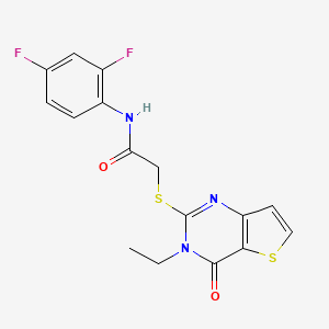 molecular formula C16H13F2N3O2S2 B2521778 N-(2,4-difluorophenyl)-2-((3-ethyl-4-oxo-3,4-dihydrothieno[3,2-d]pyrimidin-2-yl)thio)acetamide CAS No. 1252887-27-6