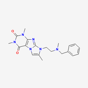molecular formula C20H24N6O2 B2521780 1,3,7-Trimethyl-8-{2-[methylbenzylamino]ethyl}-1,3,5-trihydro-4-imidazolino[1, 2-h]purine-2,4-dione CAS No. 919019-49-1