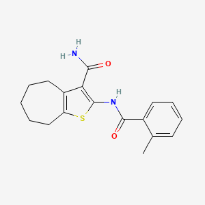 molecular formula C18H20N2O2S B2521789 2-(2-methylbenzamido)-5,6,7,8-tetrahydro-4H-cyclohepta[b]thiophene-3-carboxamide CAS No. 321533-24-8