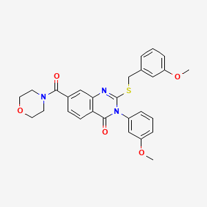molecular formula C28H27N3O5S B2521796 2-((3-methoxybenzyl)thio)-3-(3-methoxyphenyl)-7-(morpholine-4-carbonyl)quinazolin-4(3H)-one CAS No. 1115526-05-0