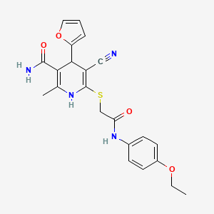 molecular formula C22H22N4O4S B2521797 5-Cyano-6-((2-((4-ethoxyphenyl)amino)-2-oxoethyl)thio)-4-(furan-2-yl)-2-methyl-1,4-dihydropyridine-3-carboxamide CAS No. 369398-37-8