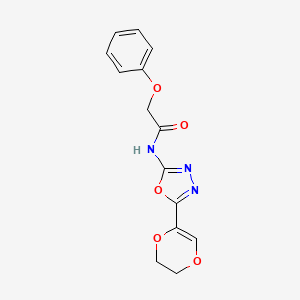 molecular formula C14H13N3O5 B2521872 N-(5-(5,6-dihydro-1,4-dioxin-2-yl)-1,3,4-oxadiazol-2-yl)-2-phenoxyacetamide CAS No. 851095-10-8