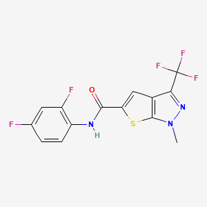molecular formula C14H8F5N3OS B2521880 N-(2,4-difluorophenyl)-1-methyl-3-(trifluoromethyl)-1H-thieno[2,3-c]pyrazole-5-carboxamide CAS No. 338400-47-8