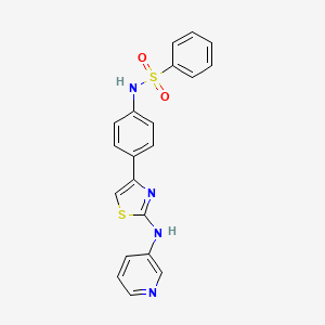 molecular formula C20H16N4O2S2 B2521882 N-(4-(2-(pyridin-3-ylamino)thiazol-4-yl)phenyl)benzenesulfonamide CAS No. 1798046-09-9