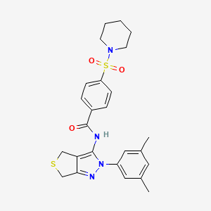 molecular formula C25H28N4O3S2 B2521888 N-(2-(3,5-dimethylphenyl)-4,6-dihydro-2H-thieno[3,4-c]pyrazol-3-yl)-4-(piperidin-1-ylsulfonyl)benzamide CAS No. 396722-87-5