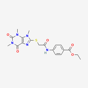 molecular formula C19H21N5O5S B2521893 ethyl 4-{2-[(1,3,9-trimethyl-2,6-dioxo-2,3,6,9-tetrahydro-1H-purin-8-yl)sulfanyl]acetamido}benzoate CAS No. 897453-44-0