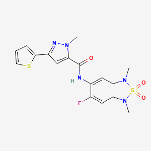 molecular formula C17H16FN5O3S2 B2521904 N-(6-fluoro-1,3-dimethyl-2,2-dioxido-1,3-dihydrobenzo[c][1,2,5]thiadiazol-5-yl)-1-methyl-3-(thiophen-2-yl)-1H-pyrazole-5-carboxamide CAS No. 2034403-79-5