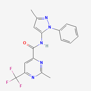 molecular formula C17H14F3N5O B2521908 2-methyl-N-(3-methyl-1-phenyl-1H-pyrazol-5-yl)-6-(trifluoromethyl)pyrimidine-4-carboxamide CAS No. 2415633-49-5