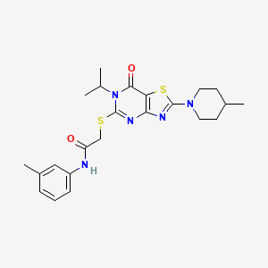 molecular formula C23H29N5O2S2 B2521921 N-(3-methylphenyl)-2-{[2-(4-methylpiperidin-1-yl)-7-oxo-6-(propan-2-yl)-6H,7H-[1,3]thiazolo[4,5-d]pyrimidin-5-yl]sulfanyl}acetamide CAS No. 1207058-93-2