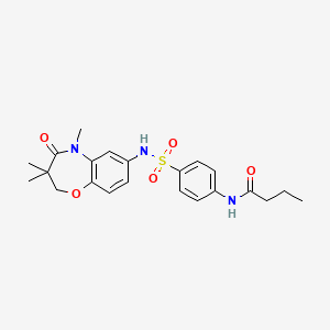 molecular formula C22H27N3O5S B2521940 N-(4-(N-(3,3,5-trimethyl-4-oxo-2,3,4,5-tetrahydrobenzo[b][1,4]oxazepin-7-yl)sulfamoyl)phenyl)butyramide CAS No. 922076-65-1