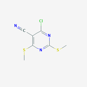 molecular formula C7H6ClN3S2 B2521958 4-Chloro-2,6-bis(methylthio)pyrimidine-5-carbonitrile CAS No. 277749-57-2