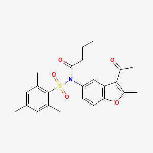 molecular formula C24H27NO5S B2522000 N-(3-ACETYL-2-METHYL-1-BENZOFURAN-5-YL)-N-(2,4,6-TRIMETHYLBENZENESULFONYL)BUTANAMIDE CAS No. 518317-64-1
