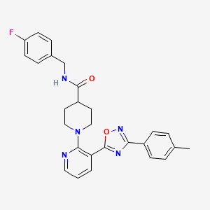 molecular formula C27H26FN5O2 B2522023 N-[(4-fluorophenyl)methyl]-1-{3-[3-(4-methylphenyl)-1,2,4-oxadiazol-5-yl]pyridin-2-yl}piperidine-4-carboxamide CAS No. 1351842-80-2