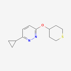molecular formula C12H16N2OS B2522062 3-Cyclopropyl-6-(thian-4-yloxy)pyridazine CAS No. 2199132-78-8