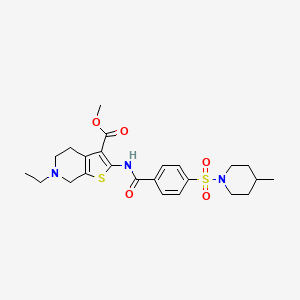 molecular formula C24H31N3O5S2 B2522065 Methyl 6-ethyl-2-(4-((4-methylpiperidin-1-yl)sulfonyl)benzamido)-4,5,6,7-tetrahydrothieno[2,3-c]pyridine-3-carboxylate CAS No. 486453-34-3