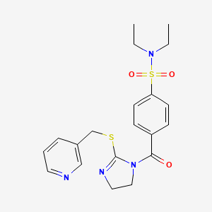 molecular formula C20H24N4O3S2 B2522069 N,N-diethyl-4-(2-{[(pyridin-3-yl)methyl]sulfanyl}-4,5-dihydro-1H-imidazole-1-carbonyl)benzene-1-sulfonamide CAS No. 851807-85-7