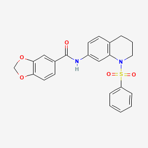 molecular formula C23H20N2O5S B2522098 N-[1-(benzenesulfonyl)-1,2,3,4-tetrahydroquinolin-7-yl]-2H-1,3-benzodioxole-5-carboxamide CAS No. 1005301-76-7