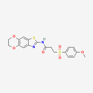 molecular formula C19H18N2O6S2 B2522099 N-(6,7-dihydro-[1,4]dioxino[2,3-f][1,3]benzothiazol-2-yl)-3-(4-methoxyphenyl)sulfonylpropanamide CAS No. 941908-60-7
